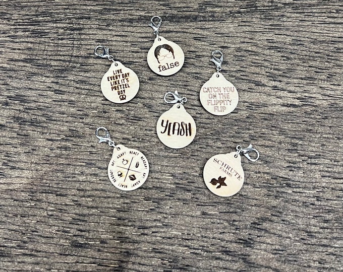 Wooden Stitch Marker Set The Office Inspired Punny Knitting and Crochet Tools
