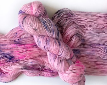 Handdyed Yarn “JEM” Pink Neon Purple Black SW Merino Knitting Crochet Yarn, DK Weight, 100 grams, Ready To Ship