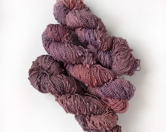 Hand dyed yarn “VELVET SETTEE” Purple Pink Brown textured fingering weight SW yarn, 100 grams, ready to ship