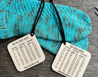 Wooden Knitter’s Reference Card Sock Sizes - Kids and Big Kids