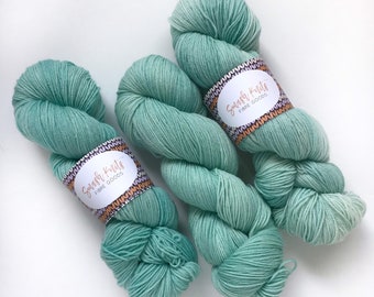 Hand Dyed Yarn  “ROBIN'S EGG” Green Blue Teal Aqua Mint Tonal Superwash Merino Fingering Sock Yarn, Ready to Ship 100g 437 yards