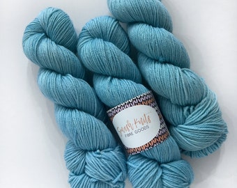 Handdyed Yarn “BABY SHARK” Turquoise Green Light Blue Superwash Merino Knitting Crochet Yarn, DK Weight, 100 grams, Ready To Ship