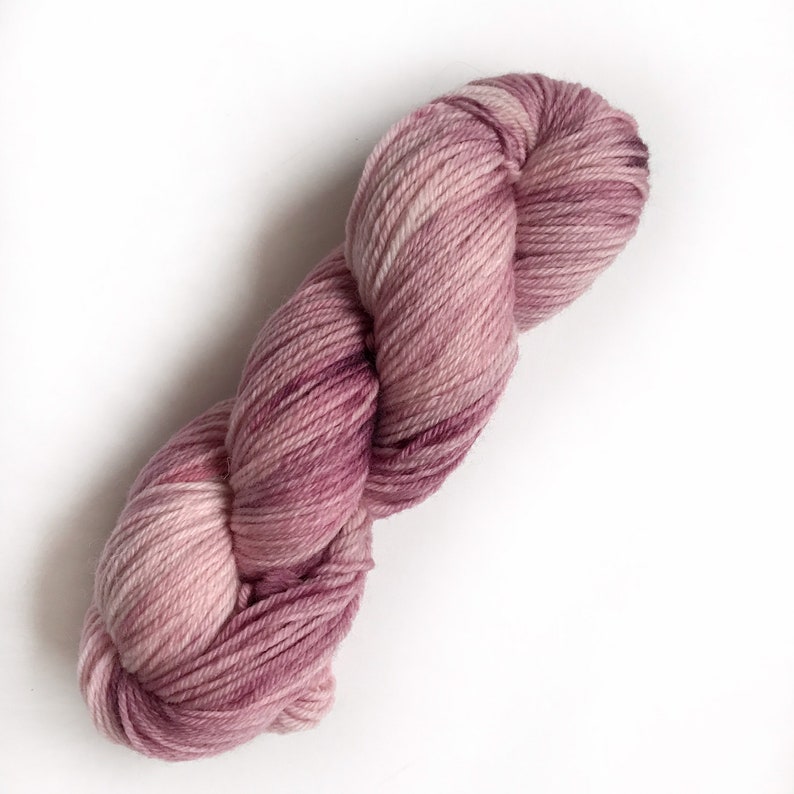 Hand Dyed Yarn TEA for TWO Pink Mauve Rose Superwash Merino Wool DK Weight Knitting Yarn, 100g Ready to Ship image 4