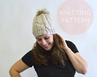 Instant Download Knitting Pattern - Womens Hat Pattern - Knit Hat Pattern - Cable Hat Pattern - Pom Pom Hat Pattern Womens Accessories