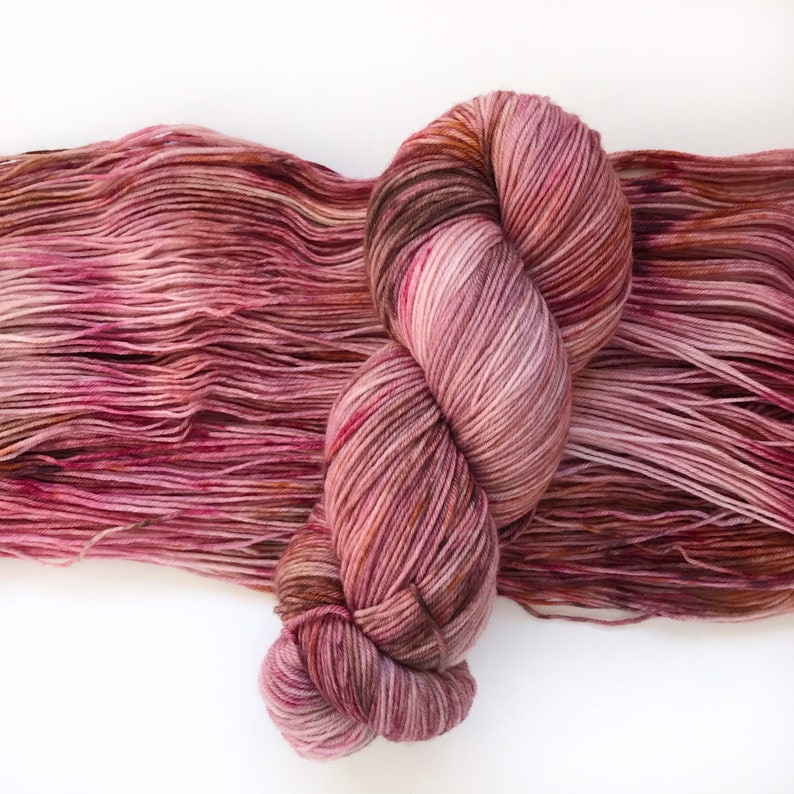Hand Dyed Yarn POCKETFUL of POSIES Pink Mauve Copper Cream Burgundy SW Merino Wool Fingering Weight Sock Knitting Yarn 100g 437m image 1