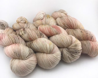 Hand Dyed Superwash Merino Sock Yarn: Antiqued Cream Peach Copper, 437 yds