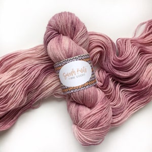 Hand Dyed Yarn "TEA for TWO" Pink Mauve Rose Superwash Merino Wool DK Weight Knitting Yarn, 100g Ready to Ship