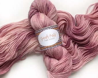 Hand Dyed Yarn "TEA for TWO" Pink Mauve Rose Superwash Merino Wool DK Weight Knitting Yarn, 100g Ready to Ship