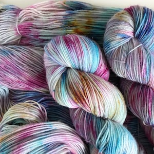 Hand Dyed DK Sock Yarn: &quot;SEA STONES&quot; Superwash Merino, Pink Turquoise Purple