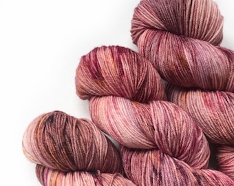 Hand Dyed Yarn "POCKETFUL of POSIES" Pink Mauve Copper Cream Burgundy SW Deluxe Merino Wool Fingering Weight Sock Knitting Yarn 100g 437m