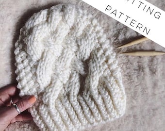 Instant Download Knitting Pattern - Womens Hat Pattern - Cable Knit Hat Pattern - Beanie Knit - Slouch Hat Pattern - Hat Knitting Pattern