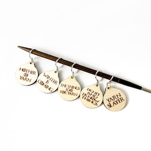 Wooden Stitch Marker Set Game of Throne Inspired Punny Knitting and Crochet Tools 画像 1