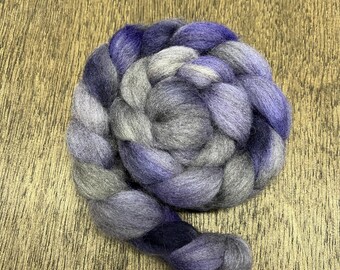 Purple Greys Hand Dyed Spinning Fibre Corriedale Cross Roving Non Superwash