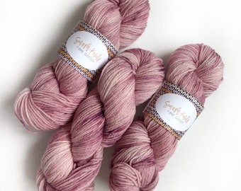 Hand Dyed Yarn "TEA for TWO" Pink Mauve Rose Superwash Merino Wool Fingering Weight Knitting Yarn, 100g Ready to Ship