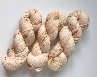 Hand Dyed Yarn “PEACH PEPPER” Orange Cream Olive Brown Superwash Merino DK Weight Yarn, Ready to Ship 100g 246 yards