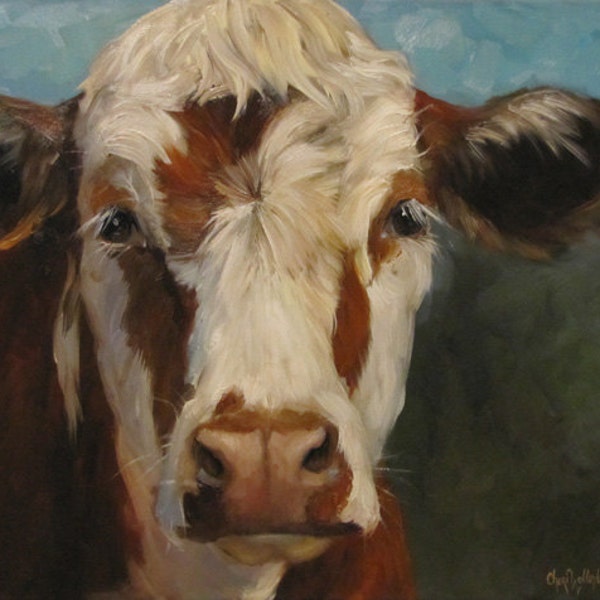 Cow Art 8x10 Archival Print - Pearl - Original Oil Painting by Cheri Wollenberg