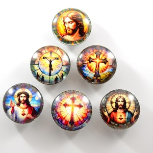 Jesus Glass Cabochon Magnets – Christian Cross Religious Fridge Decor – Set of 6