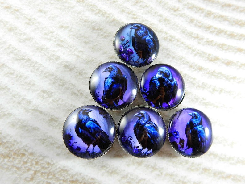 Raven Button Gothic Ravens at Dusk – Glass Magnet Set of 6 - Etsy