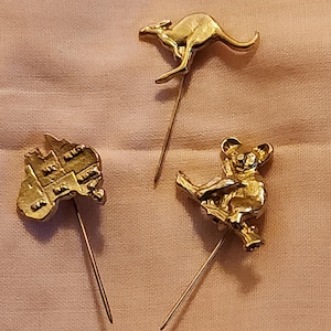 Vintage Australian Lapel Stick pins. 3 total- goldtone