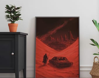 Post-Apocalyptic Digital Art Print | Red Dystopian Wasteland | Futuristic Survival Wall Décor