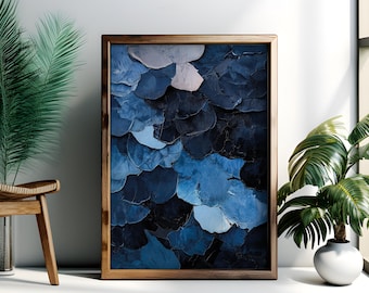 Textured Blue Abstract Art Print | Modern Layered Painting | Dark & Light Blue Wall Decor