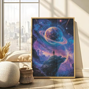 Galactic Dreamer digitale kunstafdruk | Kosmische ontdekkingsreiziger | Scifi-fantasie wanddecoratie