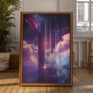 Futuristic City Digital Art Print | Cyberpunk Sci-Fi Skyscraper | Dreamlike Skyline