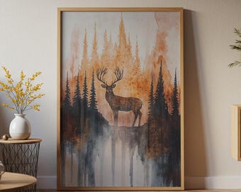 Majestic Deer Forest Digital Art Print | Woodland Stag Poster | Nature Inspired Wall Art