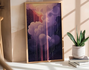 Dreamlike Cosmic Clouds Digital Art Print | Abstract Celestial Sky | Futuristic Night Wall Décor