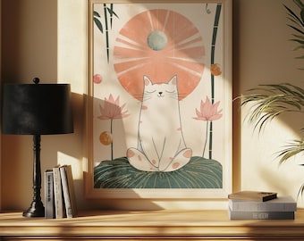 Zen Cat Wall Art - Seijaku No Neko Japanese Minimalist Zen