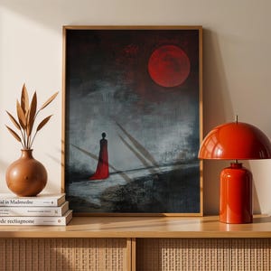 Gothic Surreal Red Moon Art Print: Dark Fantasy Decor (Digital Download)