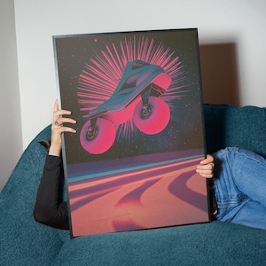 Kosmische rolschaatskunstdruk: neon Galaxy jaren 80 retro (digitale download)