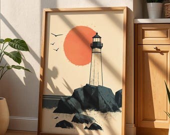 Minimalist Lighthouse Art Print: Coastal Seaside Decor (Digital Download)