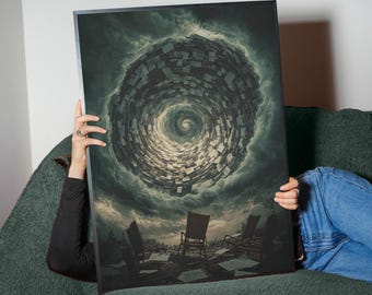 Impresión artística digital de vórtice espiral / Póster de torbellino surrealista / Arte mural caótico atmosférico