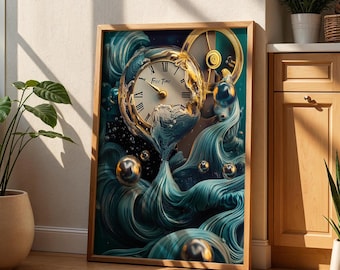 Impressão artística de relógio derretido surreal: decoração fantástica e onírica (download digital)