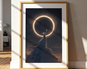 Celestial Queen Digital Art Print | Cosmic Fantasy Woman & Stars | Mystical Wall Decor