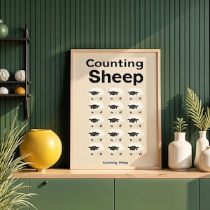 Counting Sheep Digital Art Print | Cute Minimalist Nursery Poster | Sleepy Time Baby Room Wall Art | Cozy Pastel Decor