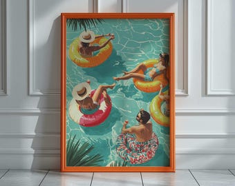 Summer Float Digital Art Print | Pool Party Poster | Retro Swimsuit Wall Decor