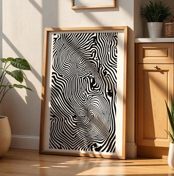 Abstract Line Art Print: Black & White Op Art (Digital Download)