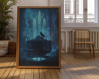 Gothic Nun Art Print: Dark Cathedral, Occult Raven (Digital Download)