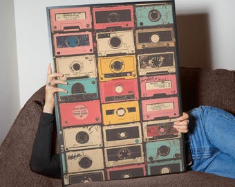 Retro Cassette Digital Art Print | Vintage Mixtape Wall Poster