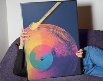 Disco Record Digital Art Print | Retro Vinyl Wall Decor | Funky Pop Art Music Poster