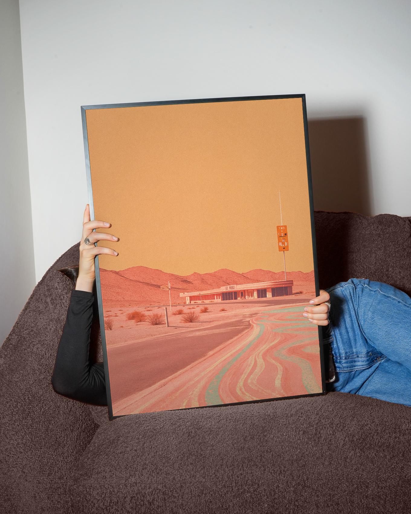 Retro Desert Motel Digital Art Print | Surreal Vaporwave Roadside Art