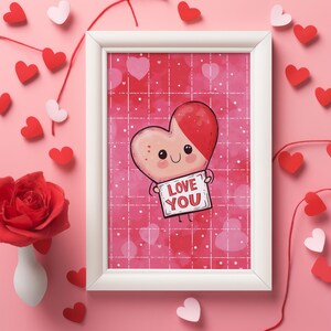 Cute Valentine’s Day Heart Print | Kawaii Love You Digital Art | Romantic Wall Decor | Adorable Love Poster | Instant Download