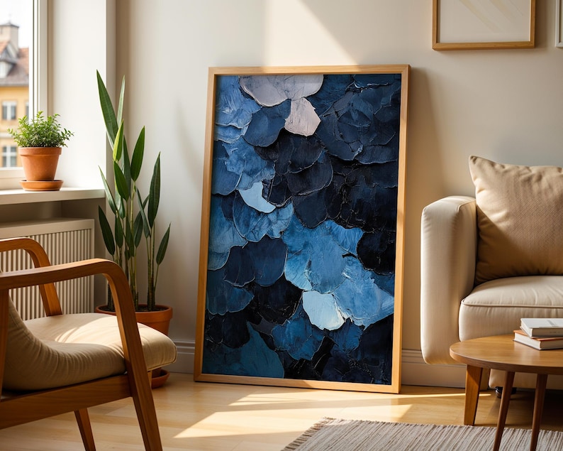 Textured Blue Abstract Art Print | Modern Layered Painting | Dark ...