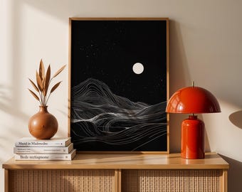 Minimalist Moon Print: Abstract Nightscape, Cosmic Wall Art (Digital Download)
