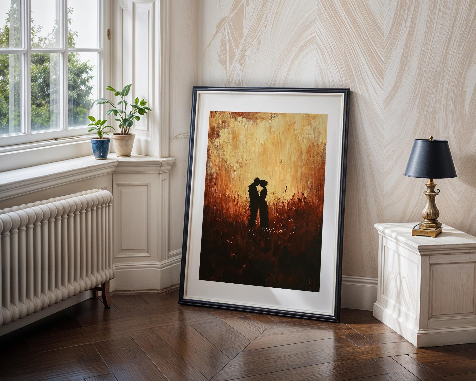 Romantic Couple Silhouette Art Print: Golden Embrace (digital Download ...