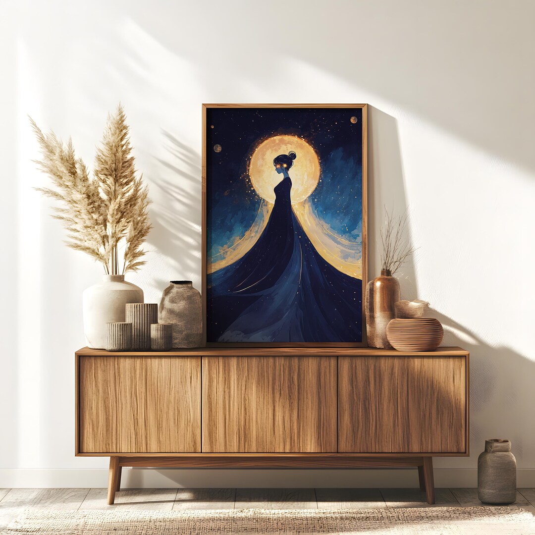Moonlight Goddess Digital Art Print | Celestial Woman & Full Moon ...