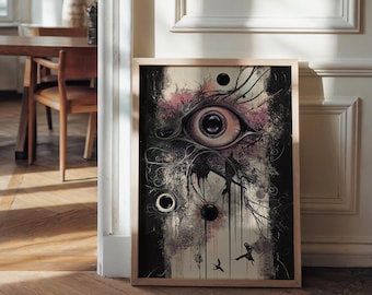 Impression d'art numérique oeil surréaliste | Art mural fantaisie sombre | Décor gothique mystique