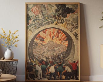 Worker Revolution Digital Art Print | Industrial Mural Poster | Labor Movement Wall Art